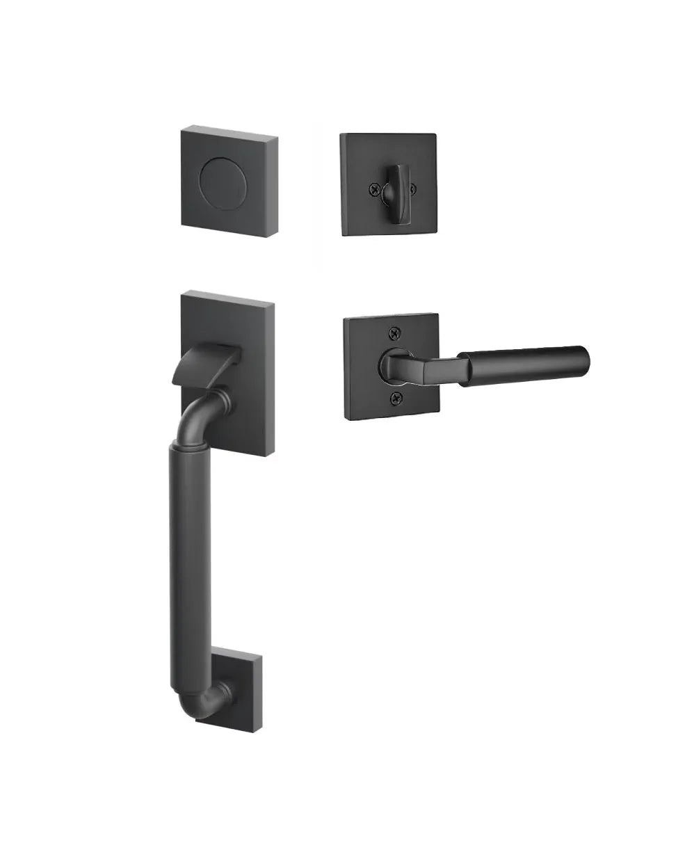 Emtek SELECT R-Bar Stem, Smooth Grip Sectional Tubular Entry Set with Hercules Lever in Flat Black finish