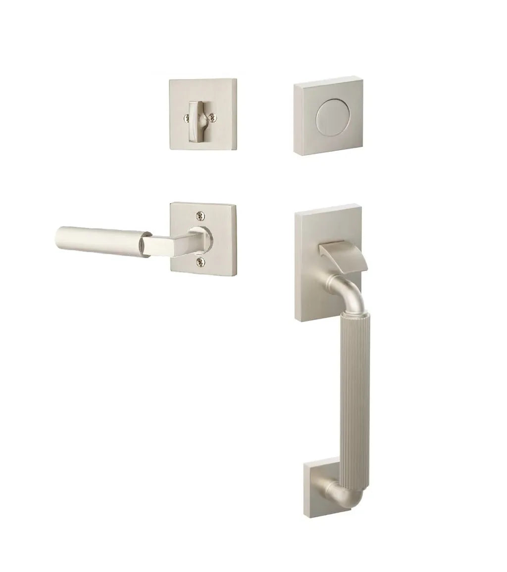 Emtek SELECT R-Bar Stem, Straight Knurled Grip Sectional Tubular Entry Set with Hercules Lever in Satin Nickel finish