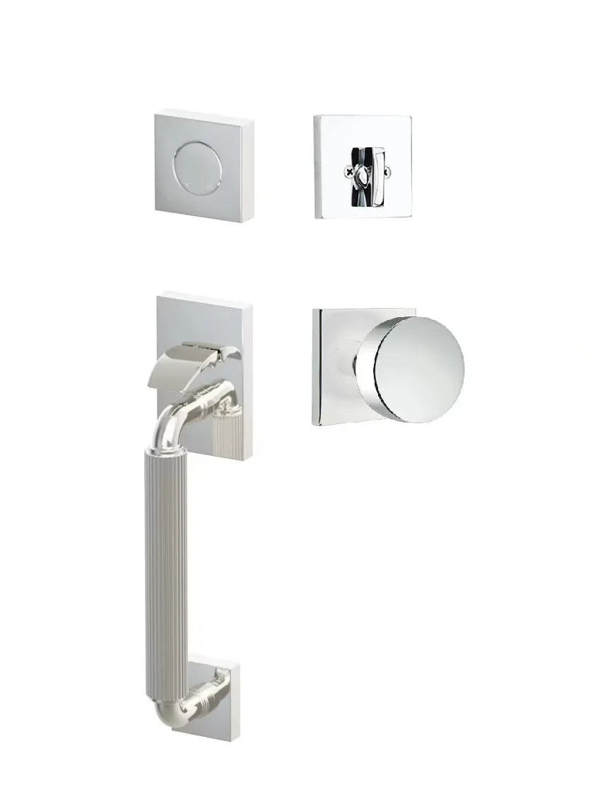 Emtek SELECT R-Bar Stem, Straight Knurled Grip Sectional Tubular Entry Set with Round Knob in Lifetime Polished Nickel finish