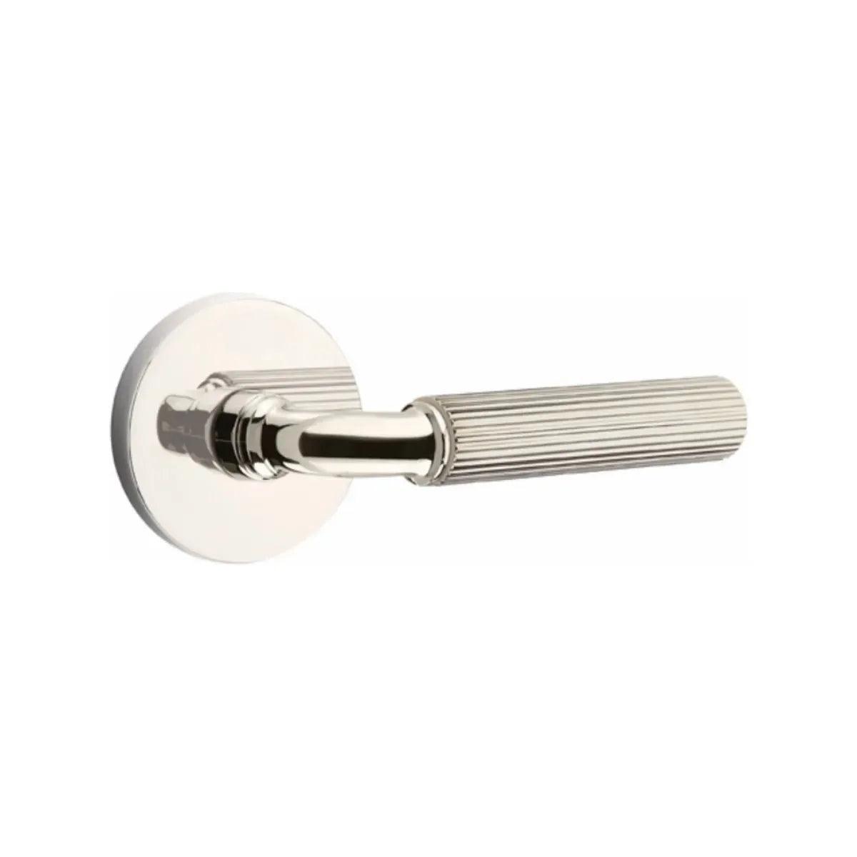 Emtek Select R-Bar Straight Knurled Lever with Disk Rosette Lifetime Polished Nickel