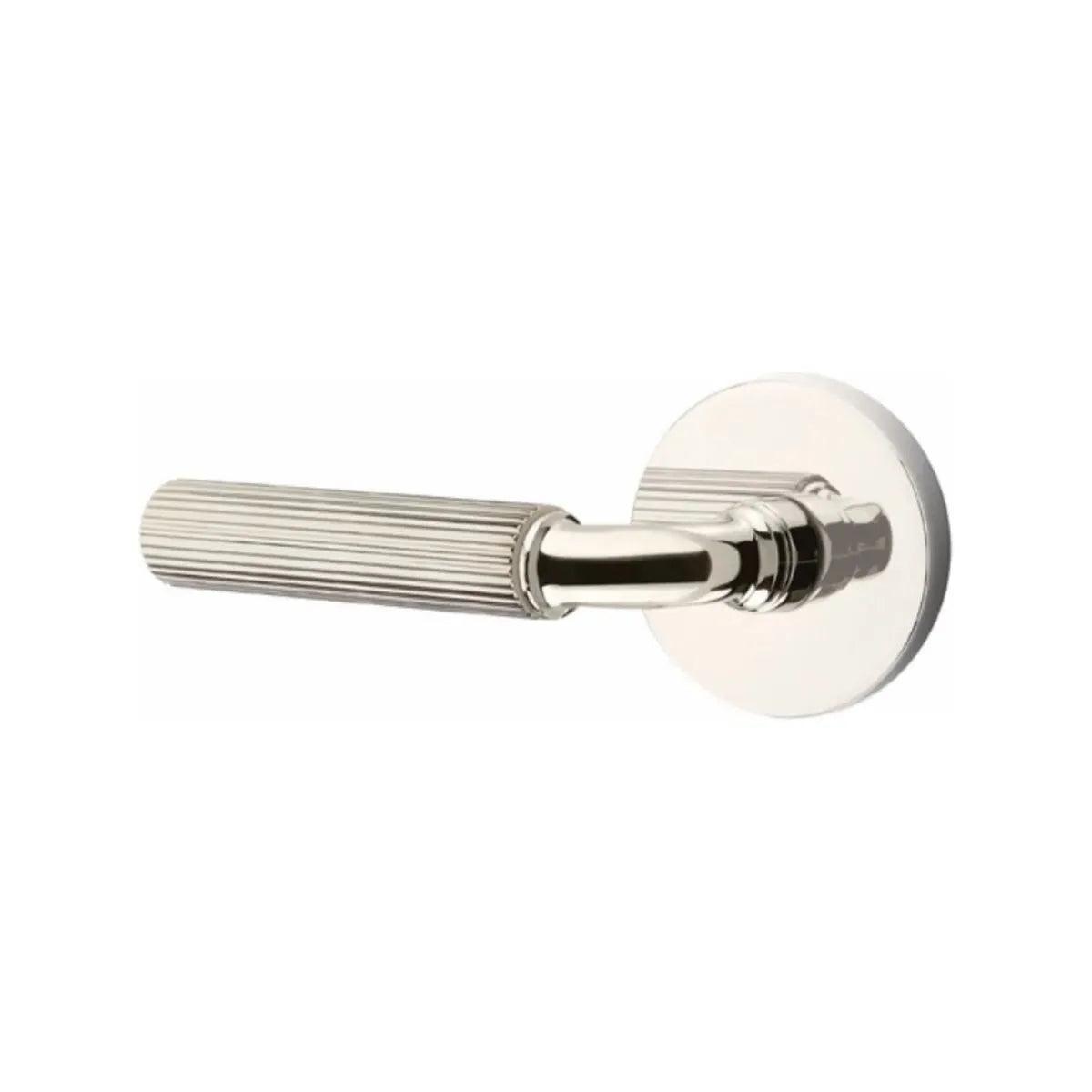 Emtek Select R-Bar Straight Knurled Lever with Disk Rosette Lifetime Polished Nickel