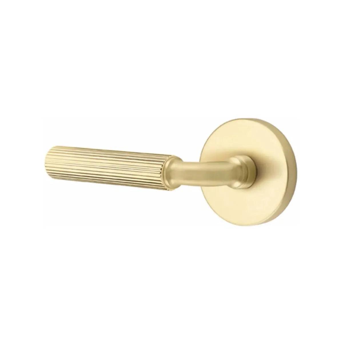 Emtek Select R-Bar Straight Knurled Lever with Disk Rosette Satin Brass