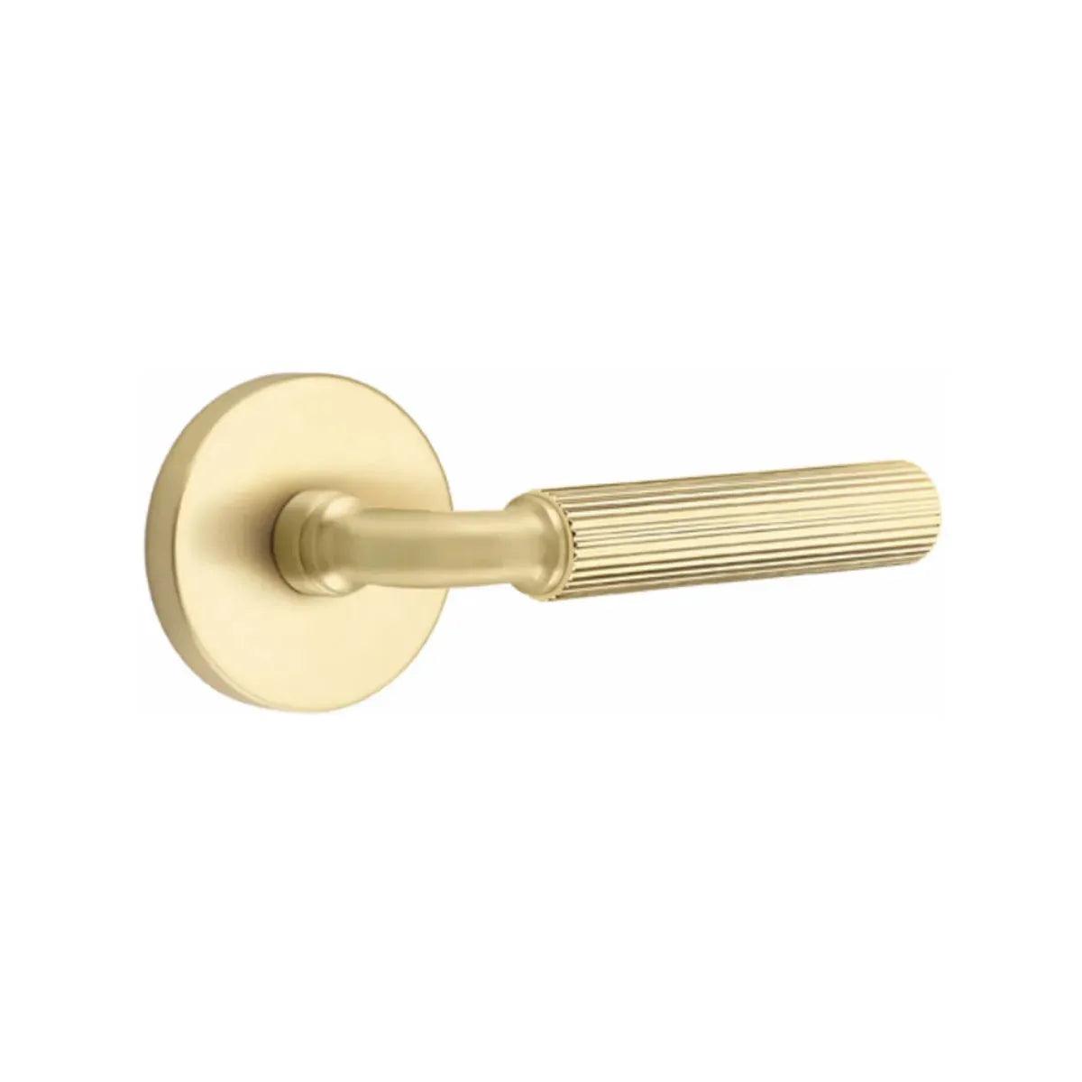 Emtek Select R-Bar Straight Knurled Lever with Disk Rosette Satin Brass