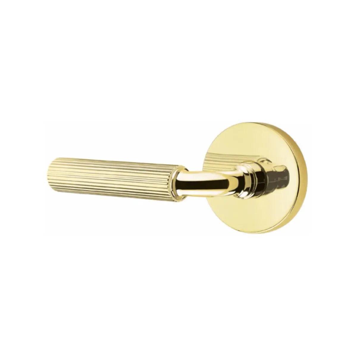Emtek Select R-Bar Straight Knurled Lever with Disk Rosette Unlacquered Brass