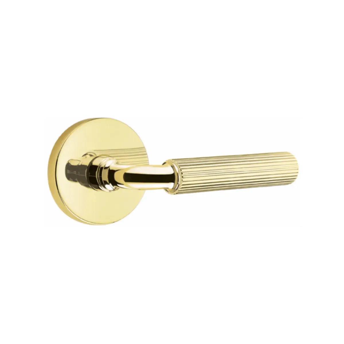 Emtek Select R-Bar Straight Knurled Lever with Disk Rosette Unlacquered Brass