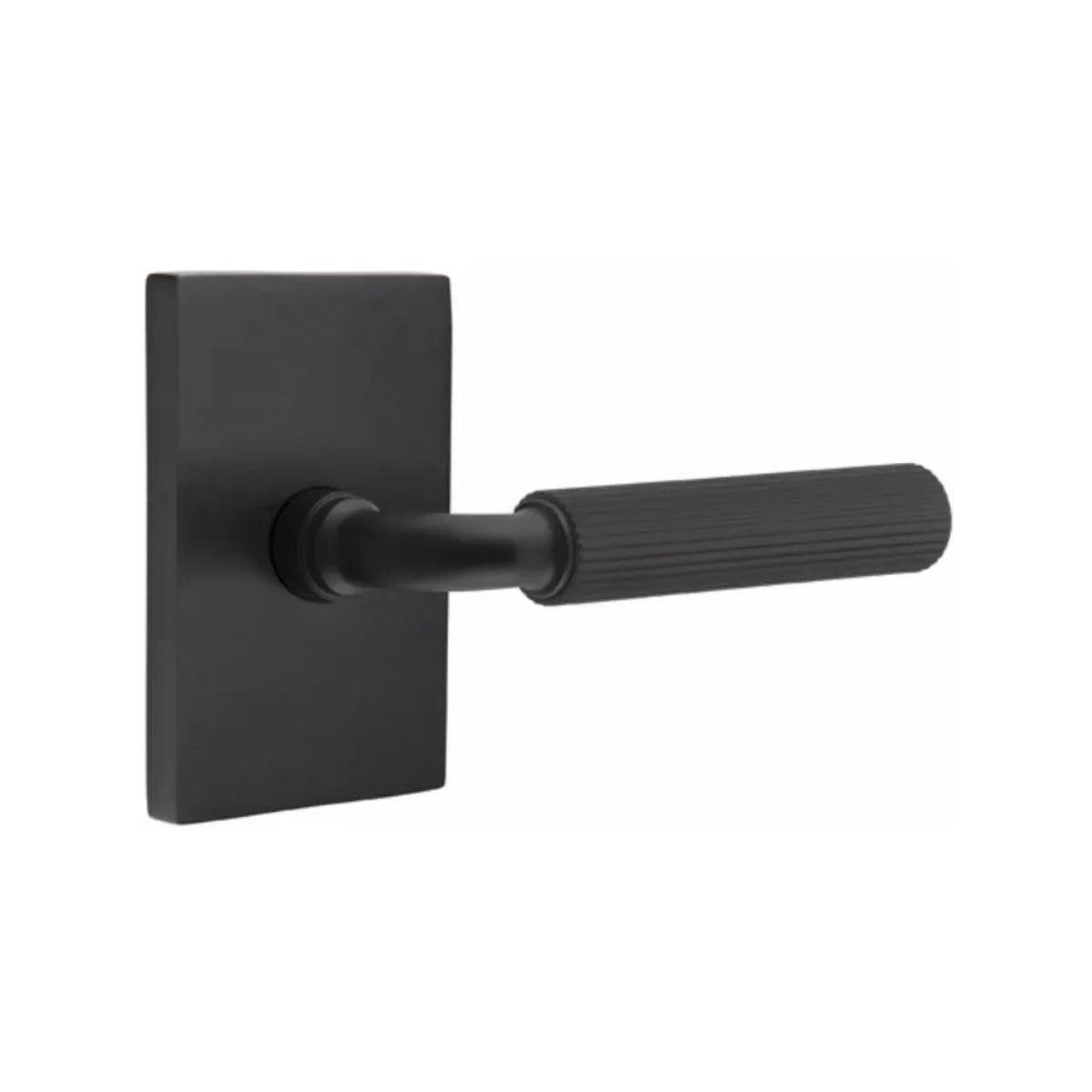 Emtek Select R-Bar Straight Knurled Lever with Modern Rectangular Rosette Flat Black