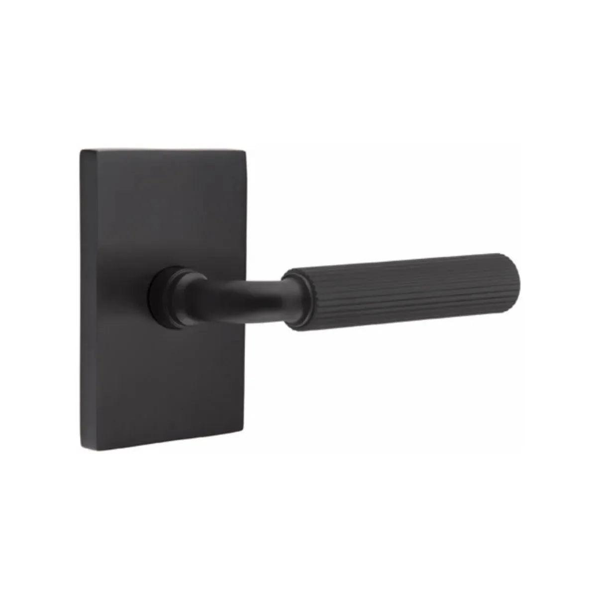 Emtek Select R-Bar Straight Knurled Lever with Modern Rectangular Rosette Flat Black