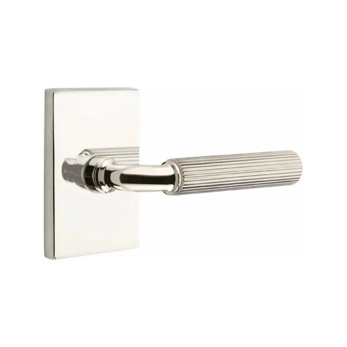 Emtek Select R-Bar Straight Knurled Lever with Modern Rectangular Rosette Lifetime Polished Nickel