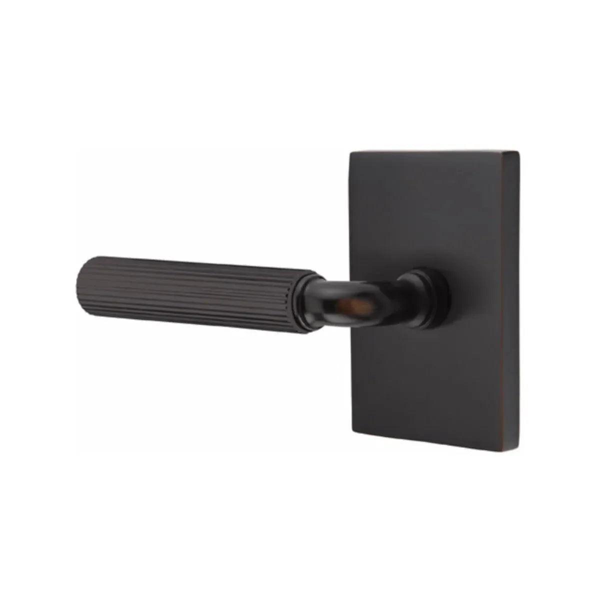 Emtek Select R-Bar Straight Knurled Lever with Modern Rectangular Rosette Oil Rubbed Bronze