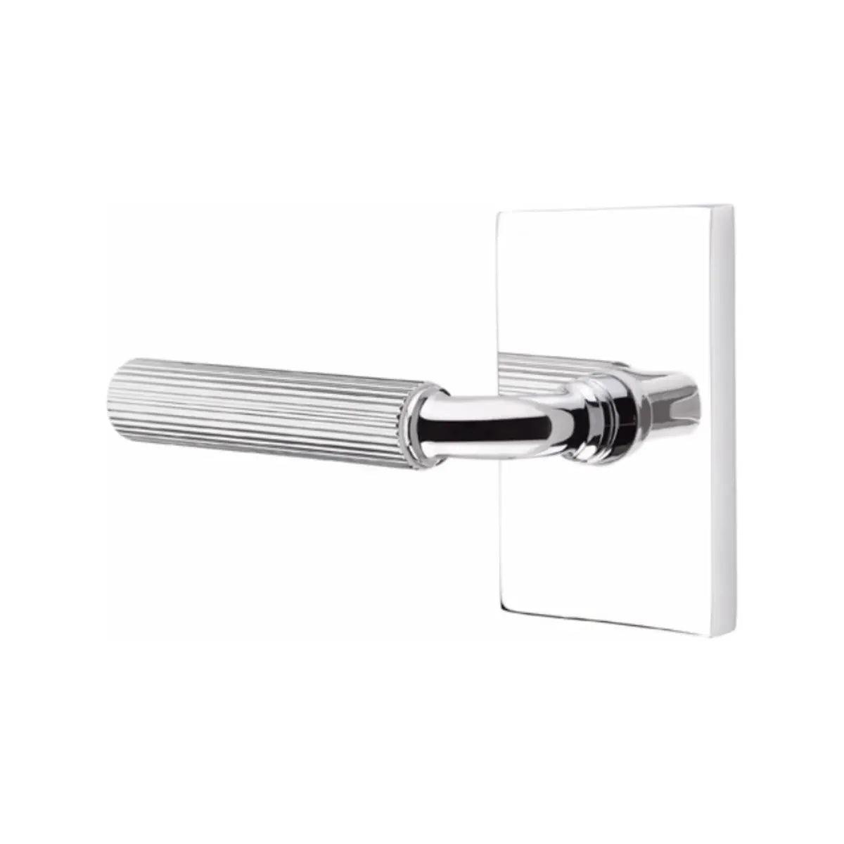 Emtek Select R-Bar Straight Knurled Lever with Modern Rectangular Rosette Polished Chrome