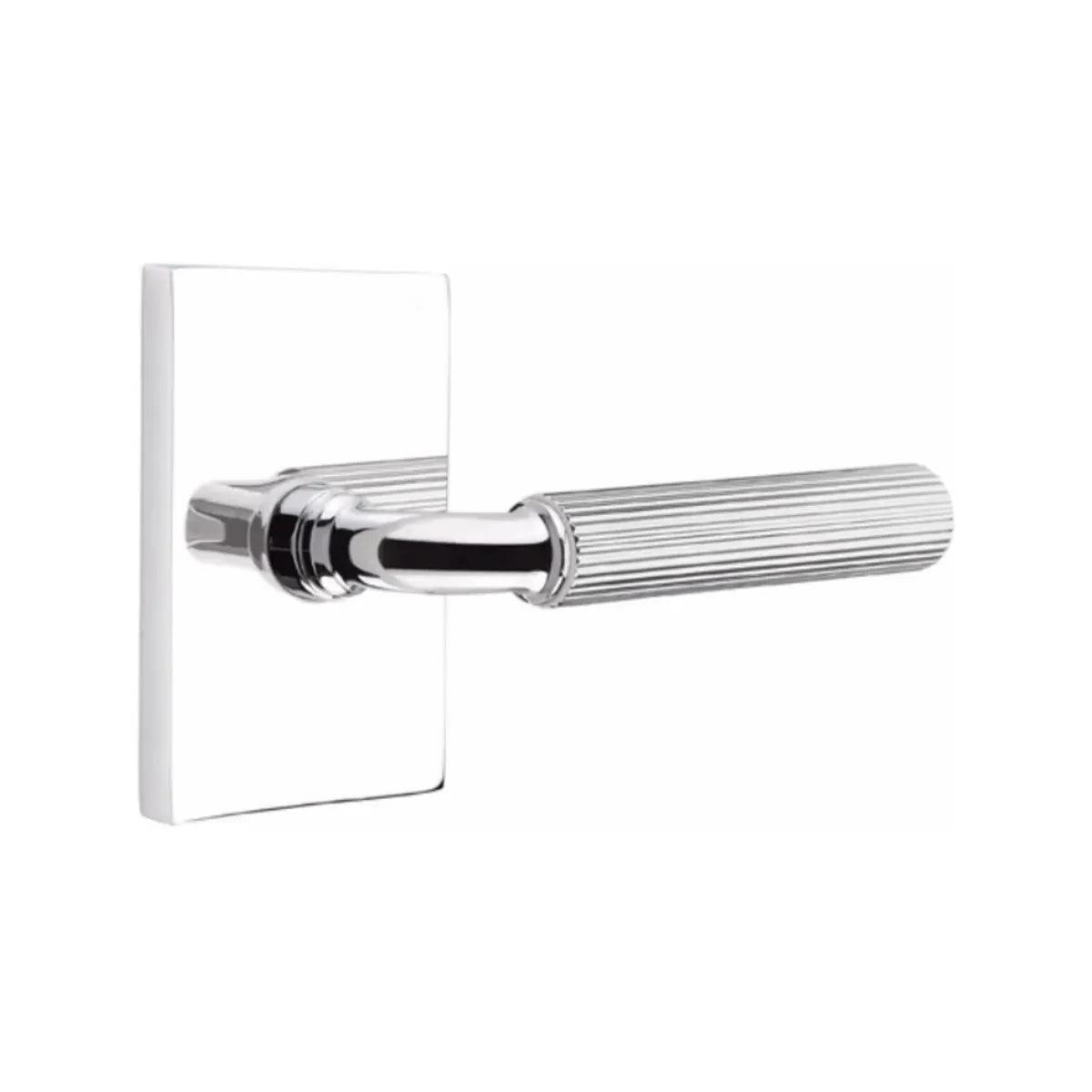 Emtek Select R-Bar Straight Knurled Lever with Modern Rectangular Rosette Polished Chrome
