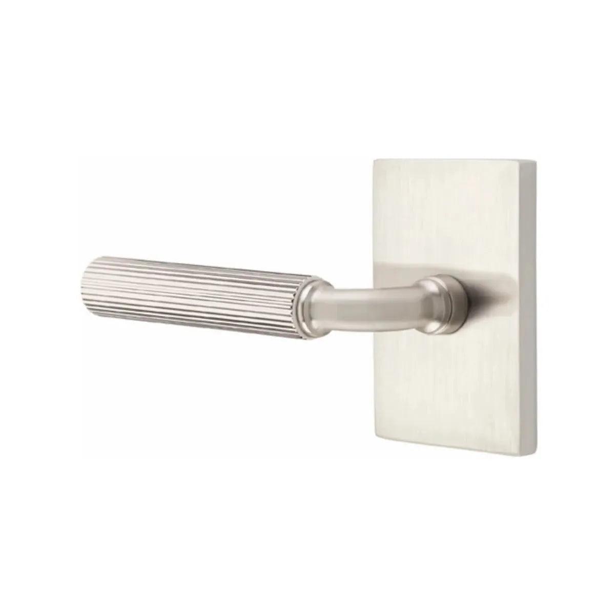 Emtek Select R-Bar Straight Knurled Lever with Modern Rectangular Rosette Satin Nickel