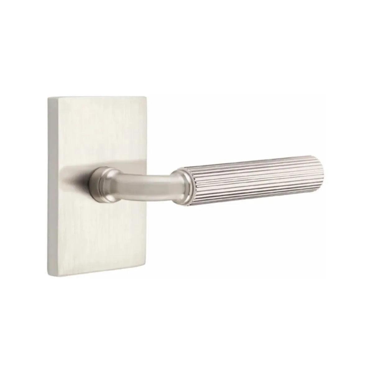 Emtek Select R-Bar Straight Knurled Lever with Modern Rectangular Rosette Satin Nickel