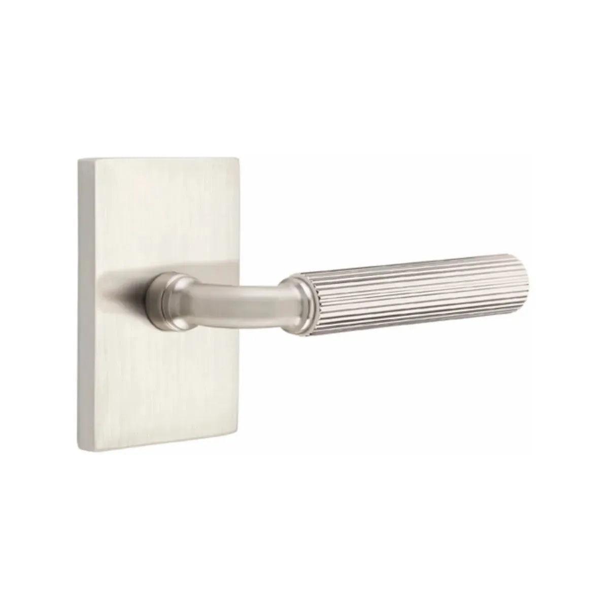 Emtek Select R-Bar Straight Knurled Lever with Modern Rectangular Rosette Satin Nickel