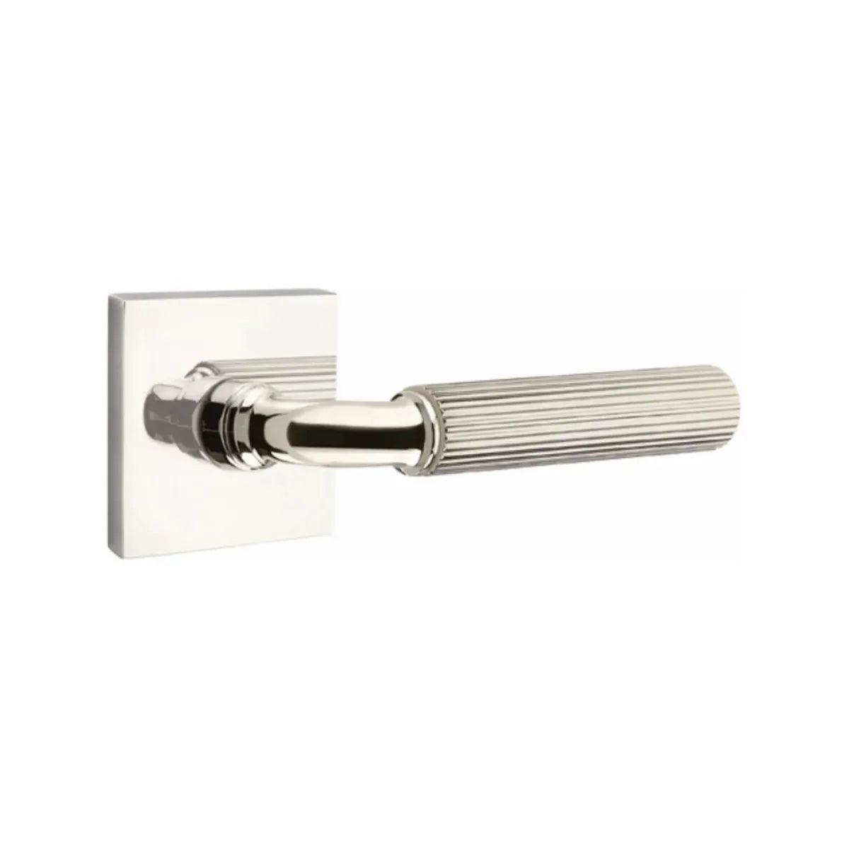 Emtek Select R-Bar Straight Knurled Lever with Square Rosette Lifetime Polished Nickel