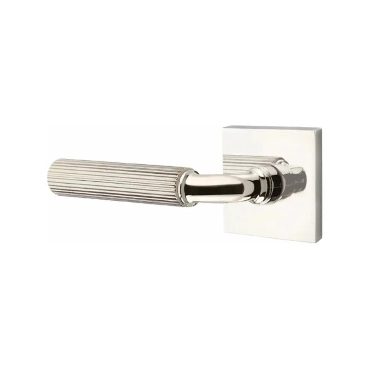 Emtek Select R-Bar Straight Knurled Lever with Square Rosette Lifetime Polished Nickel