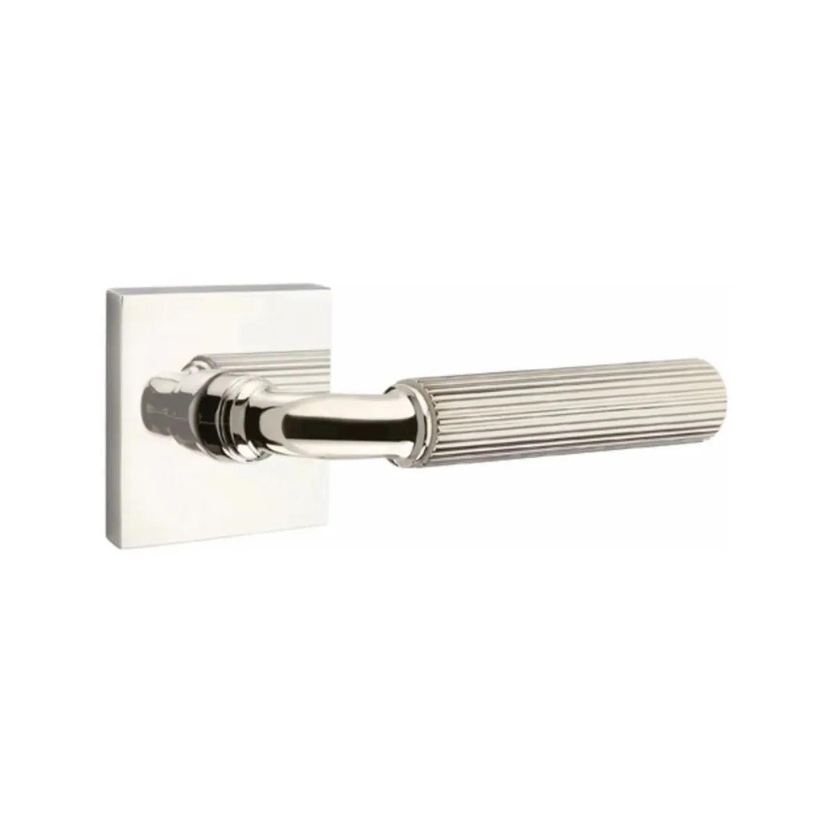Emtek Select R-Bar Straight Knurled Lever with Square Rosette Lifetime Polished Nickel