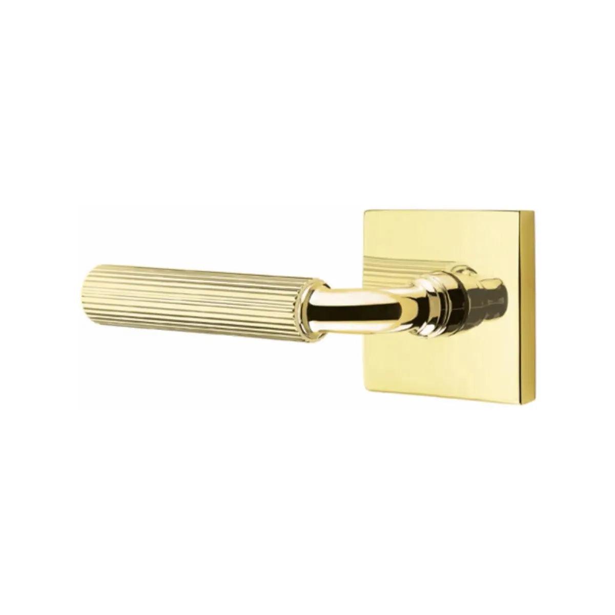 Emtek Select R-Bar Straight Knurled Lever with Square Rosette Unlacquered Brass