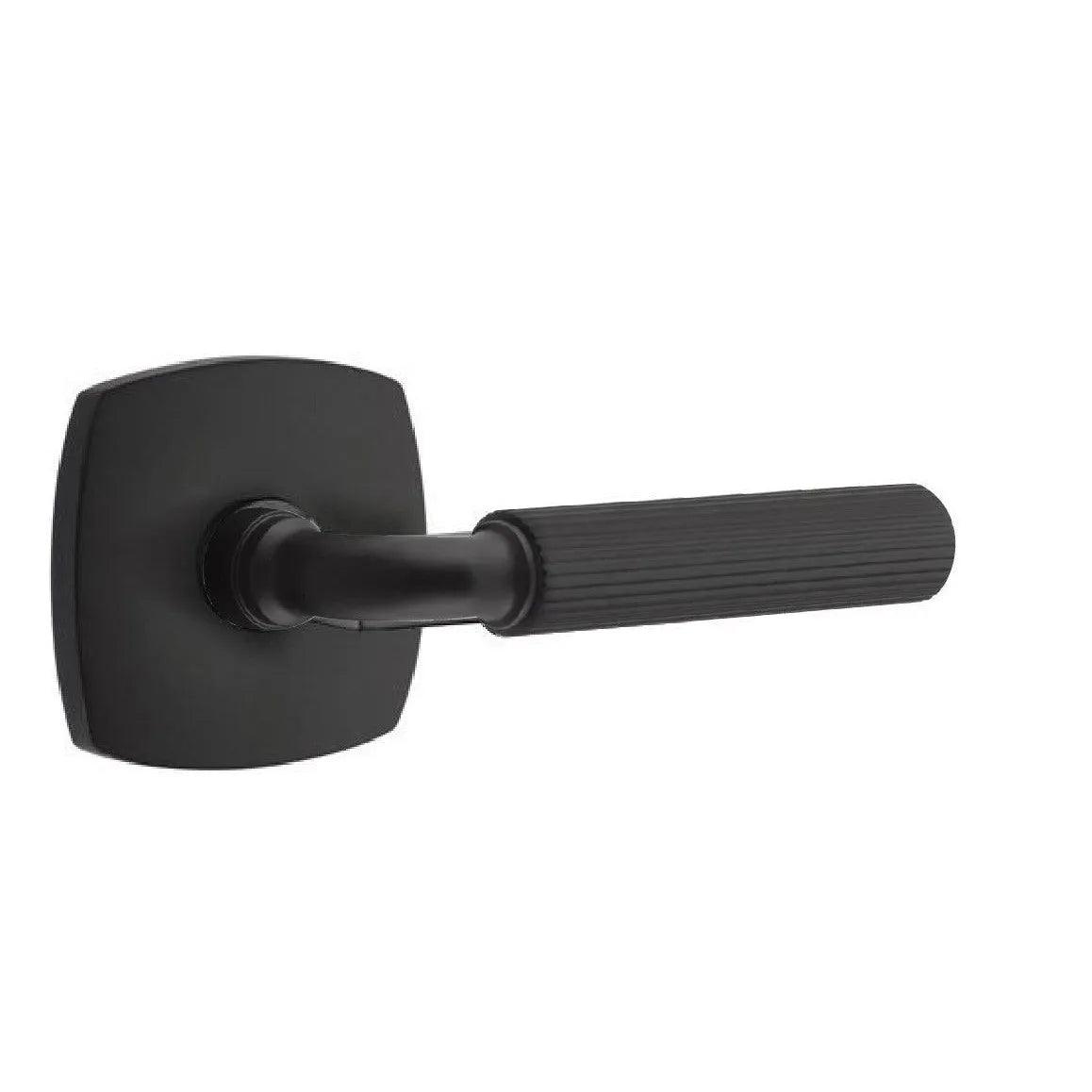 Emtek Select R-Bar Straight Knurled Lever with Urban Modern Rosette Flat Black