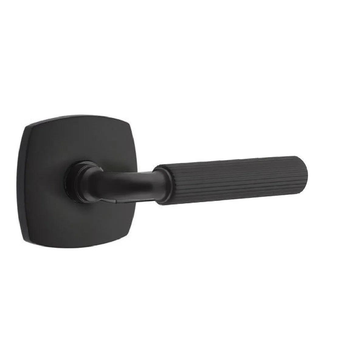 Emtek Select R-Bar Straight Knurled Lever with Urban Modern Rosette Flat Black