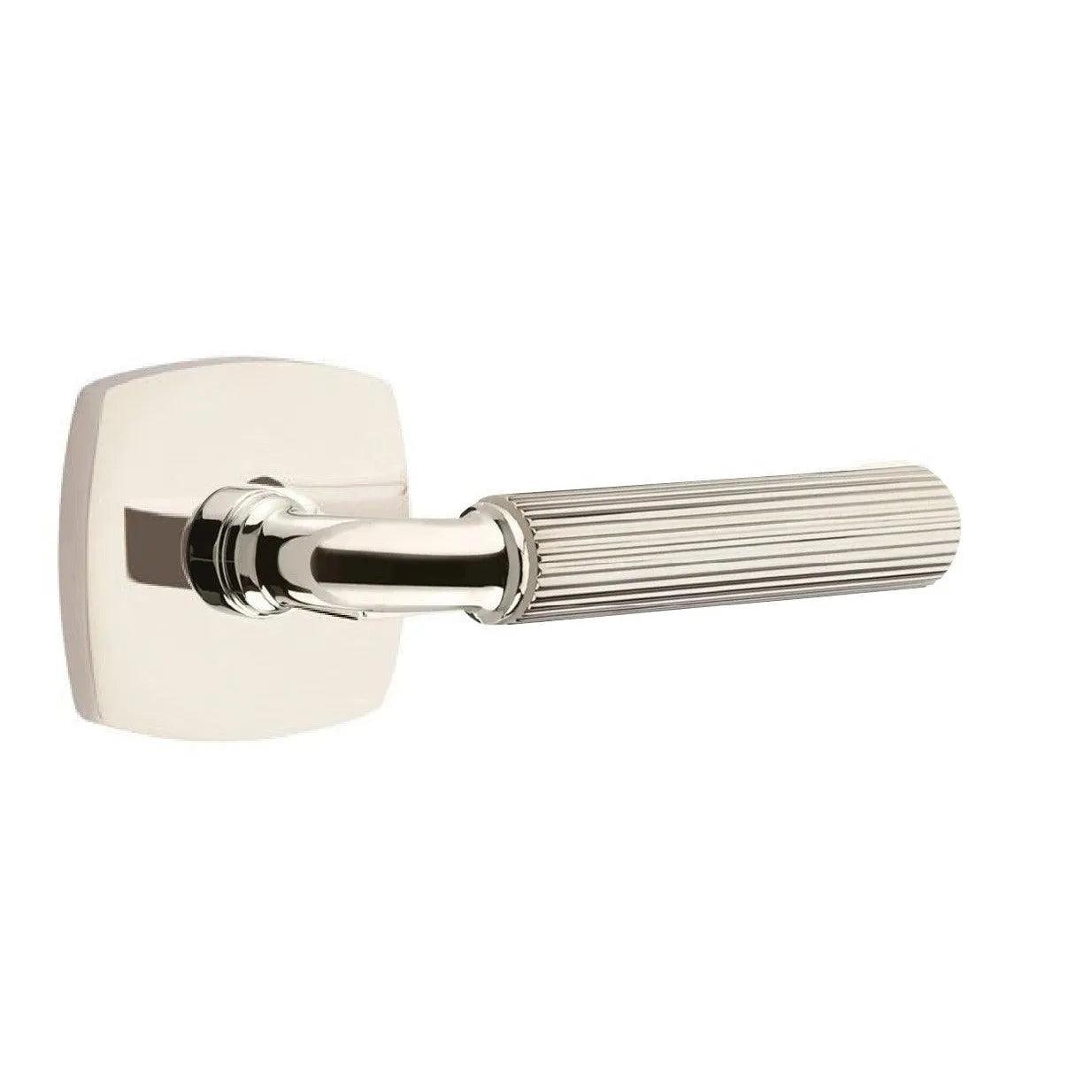 Emtek Select R-Bar Straight Knurled Lever with Urban Modern Rosette Lifetime Polished Nickel