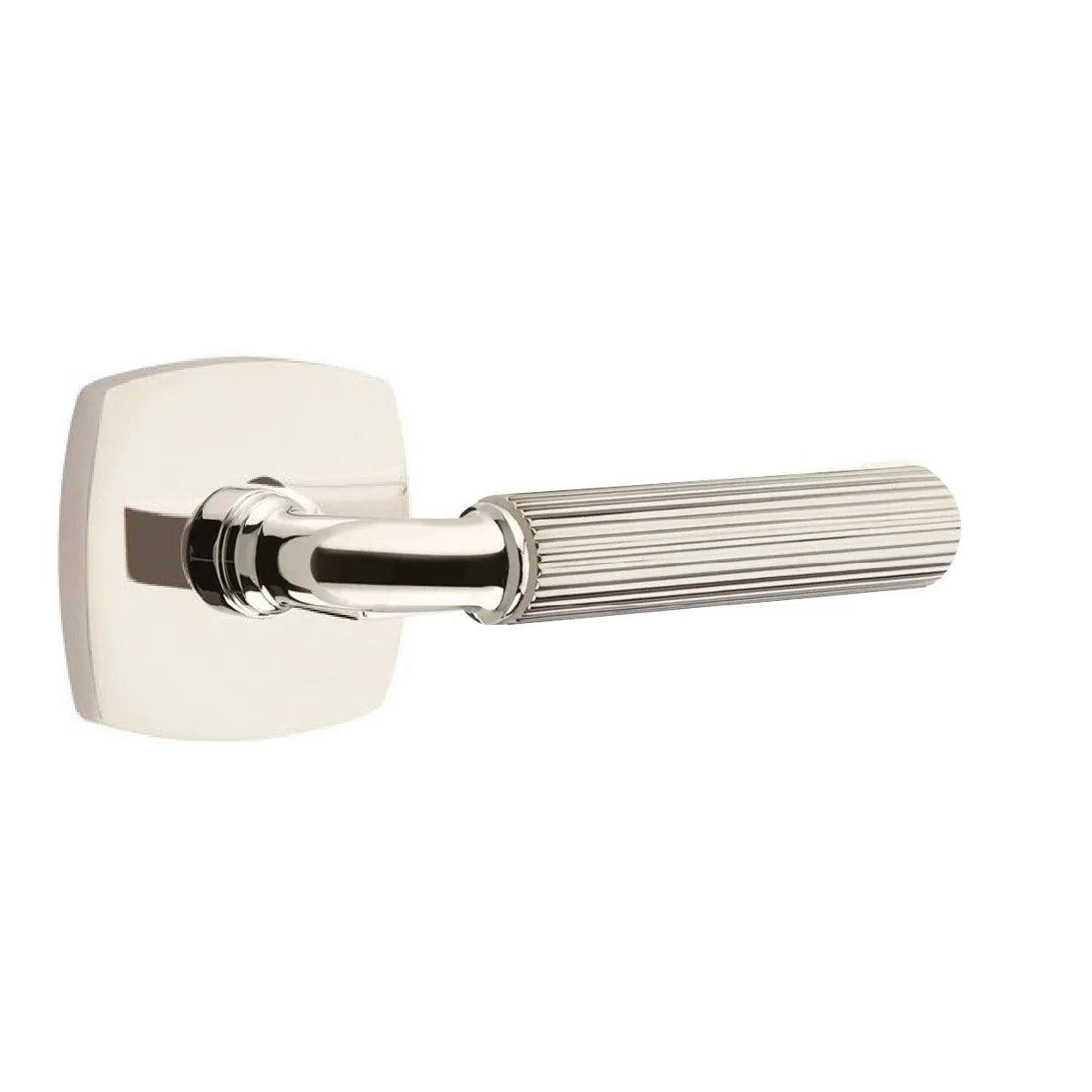 Emtek Select R-Bar Straight Knurled Lever with Urban Modern Rosette Lifetime Polished Nickel