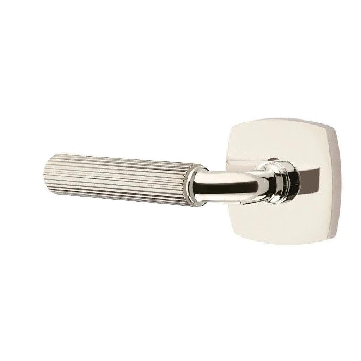 Emtek Select R-Bar Straight Knurled Lever with Urban Modern Rosette Lifetime Polished Nickel