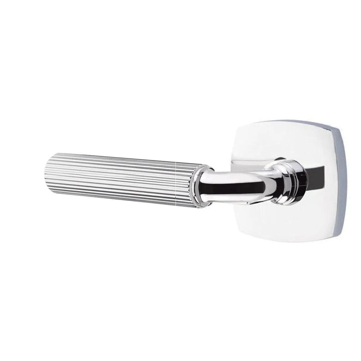 Emtek Select R-Bar Straight Knurled Lever with Urban Modern Rosette Polished Chrome