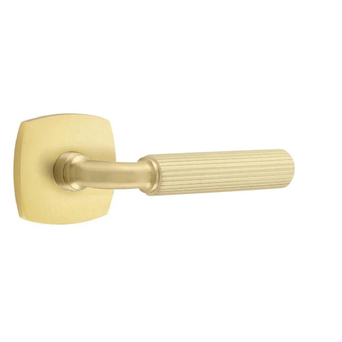 Emtek Select R-Bar Straight Knurled Lever with Urban Modern Rosette Satin Brass