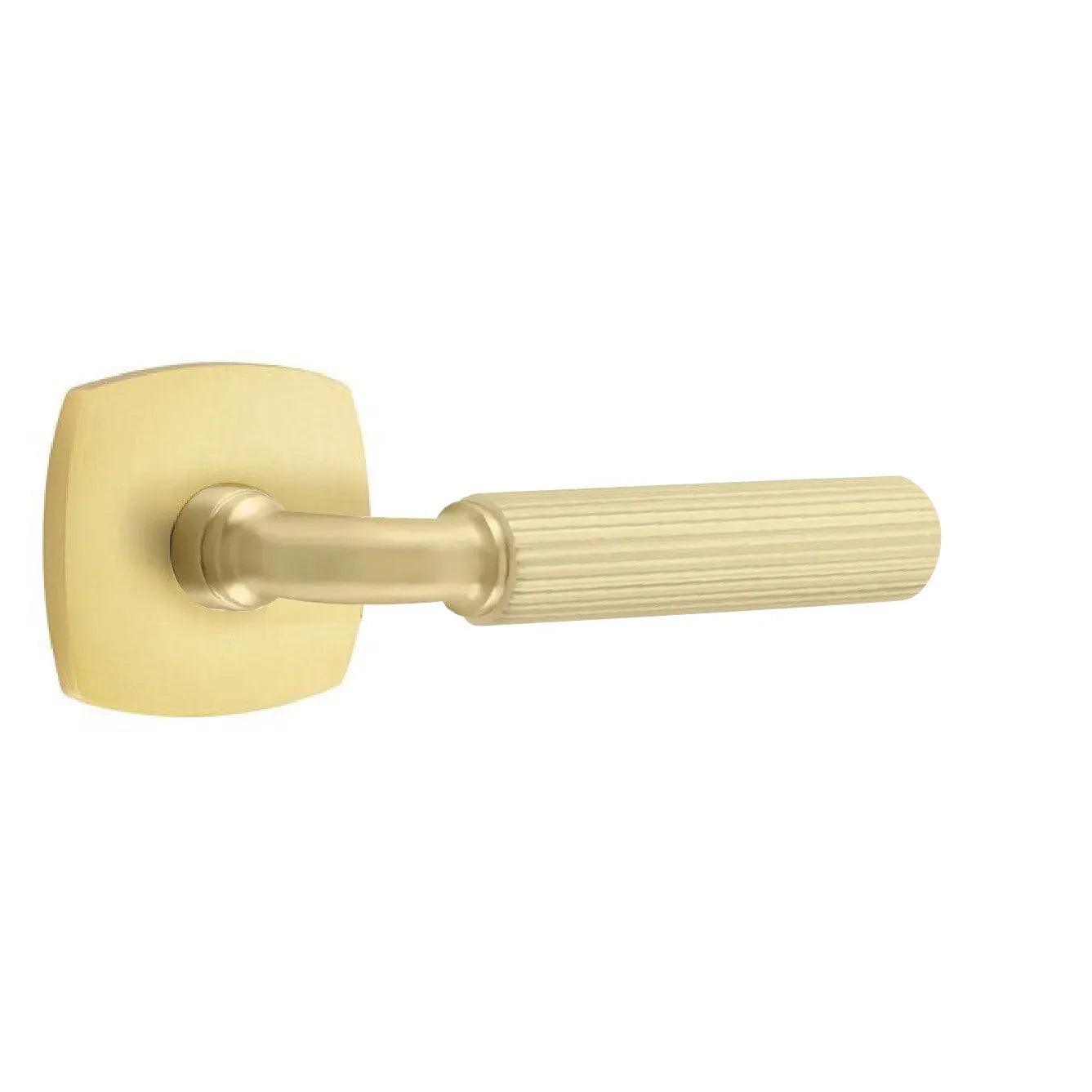 Emtek Select R-Bar Straight Knurled Lever with Urban Modern Rosette Satin Brass