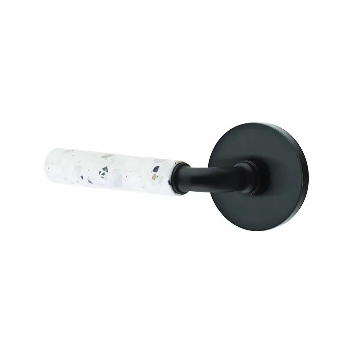 Emtek Select R-Bar Terrazzo Lever with Disk Rosette Flat Black