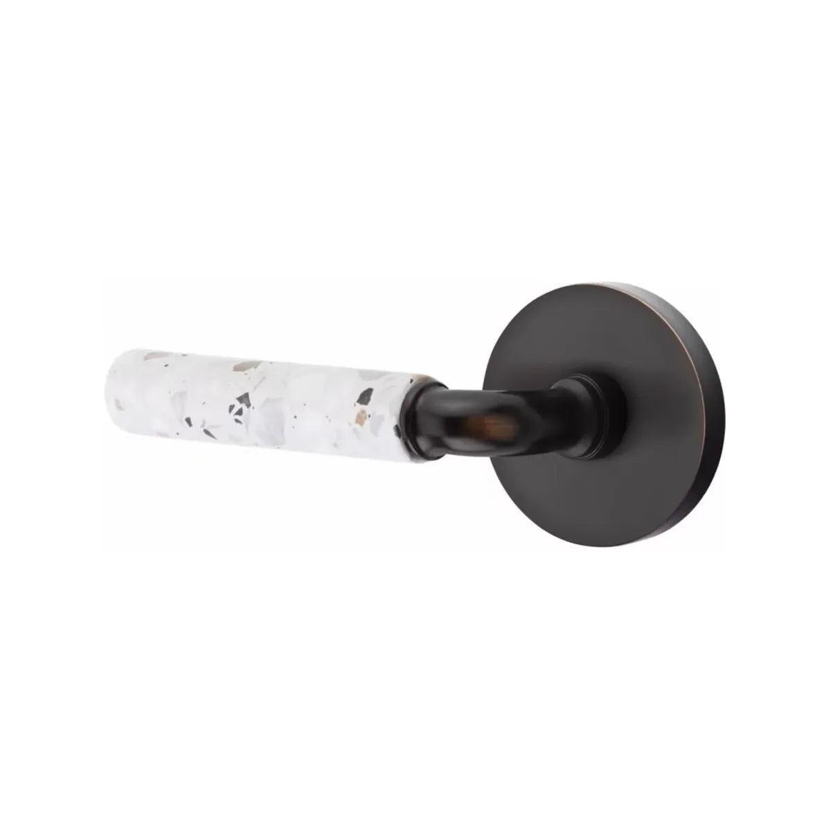 Emtek Select R-Bar Terrazzo Lever with Disk Rosette Oil Rubbed Bronze