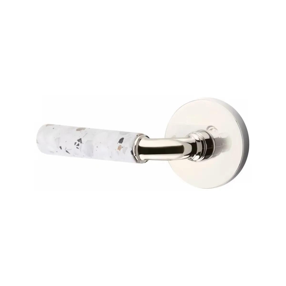 Emtek Select R-Bar Terrazzo Lever with Disk Rosette Polished Nickel