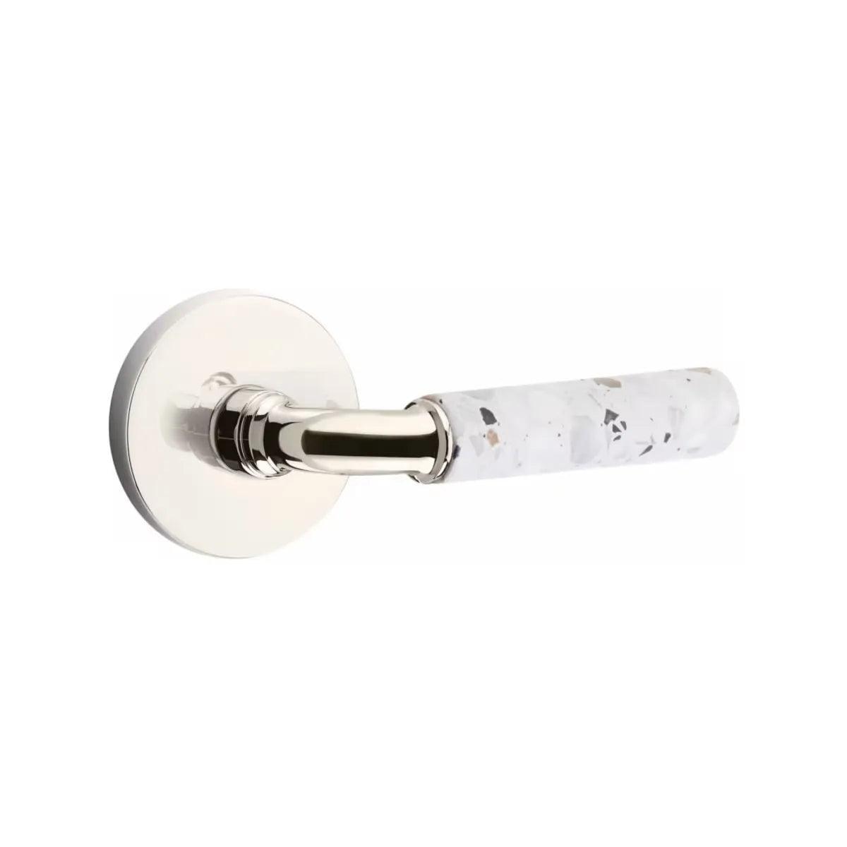 Emtek Select R-Bar Terrazzo Lever with Disk Rosette Polished Nickel