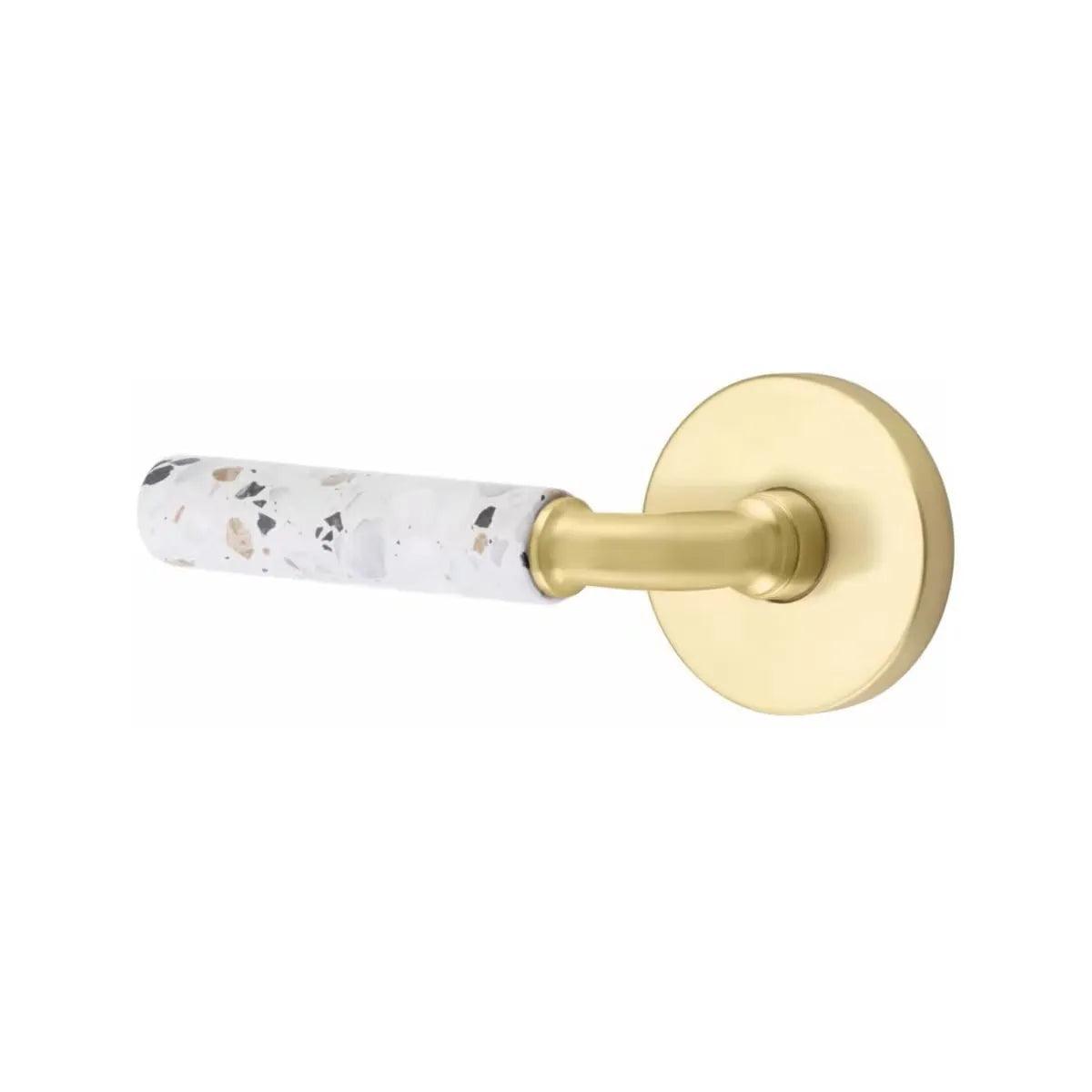 Emtek Select R-Bar Terrazzo Lever with Disk Rosette Satin Brass