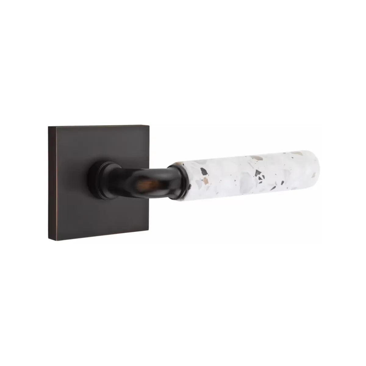 Emtek Select R-Bar Terrazzo Lever with Square Rosette Oil Rubbed Bronze