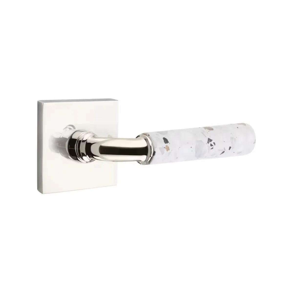 Emtek Select R-Bar Terrazzo Lever with Square Rosette Polished Nickel