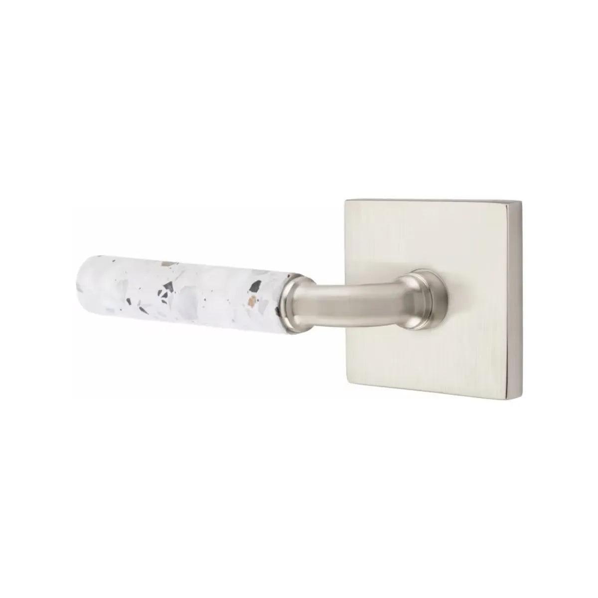 Emtek Select R-Bar Terrazzo Lever with Square Rosette Satin Nickel