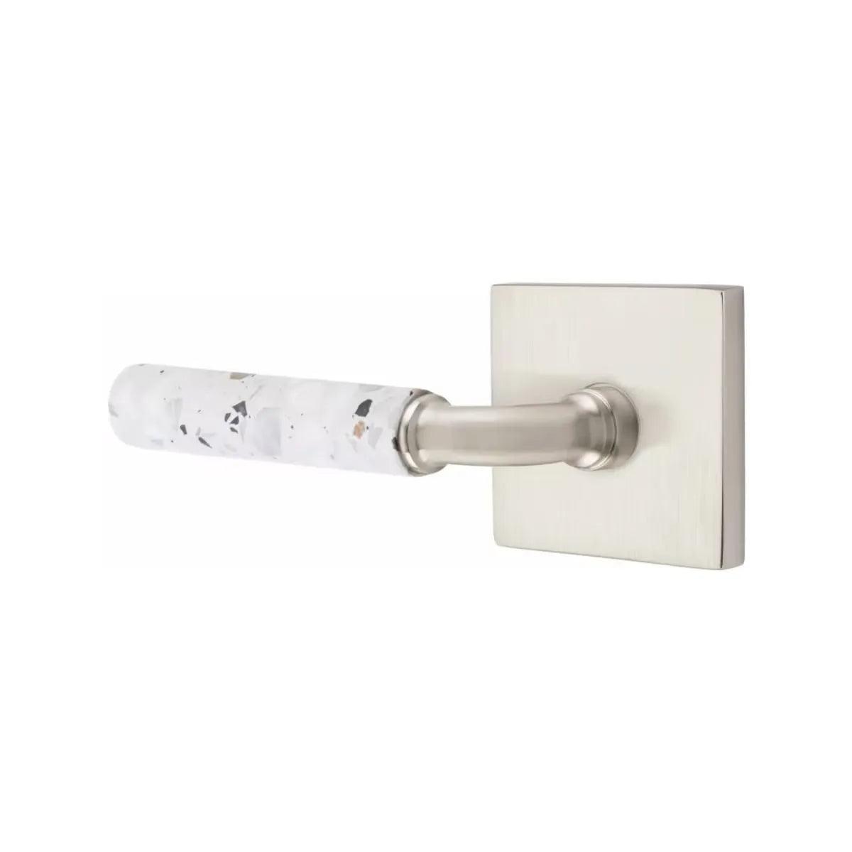 Emtek Select R-Bar Terrazzo Lever with Square Rosette Satin Nickel