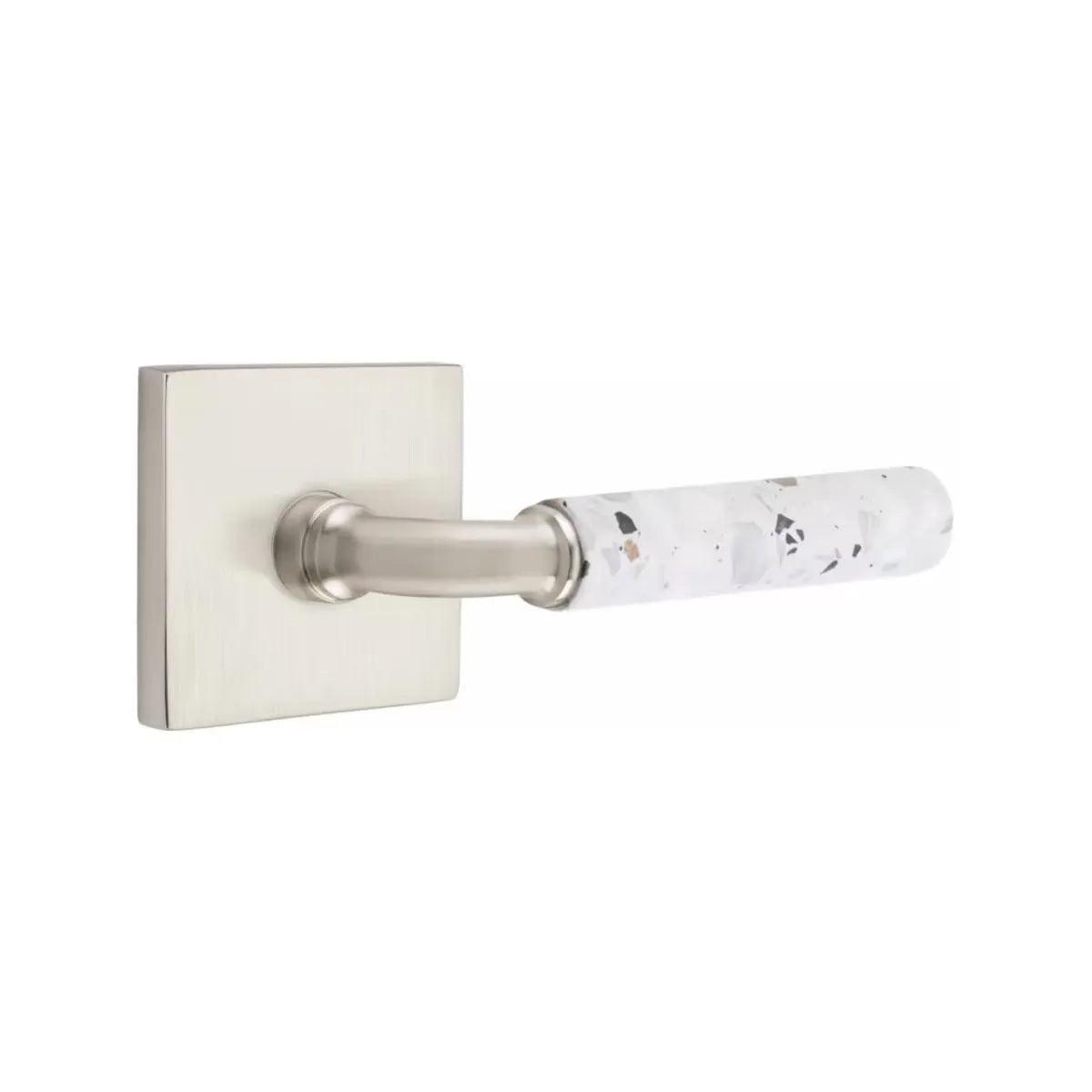 Emtek Select R-Bar Terrazzo Lever with Square Rosette Satin Nickel