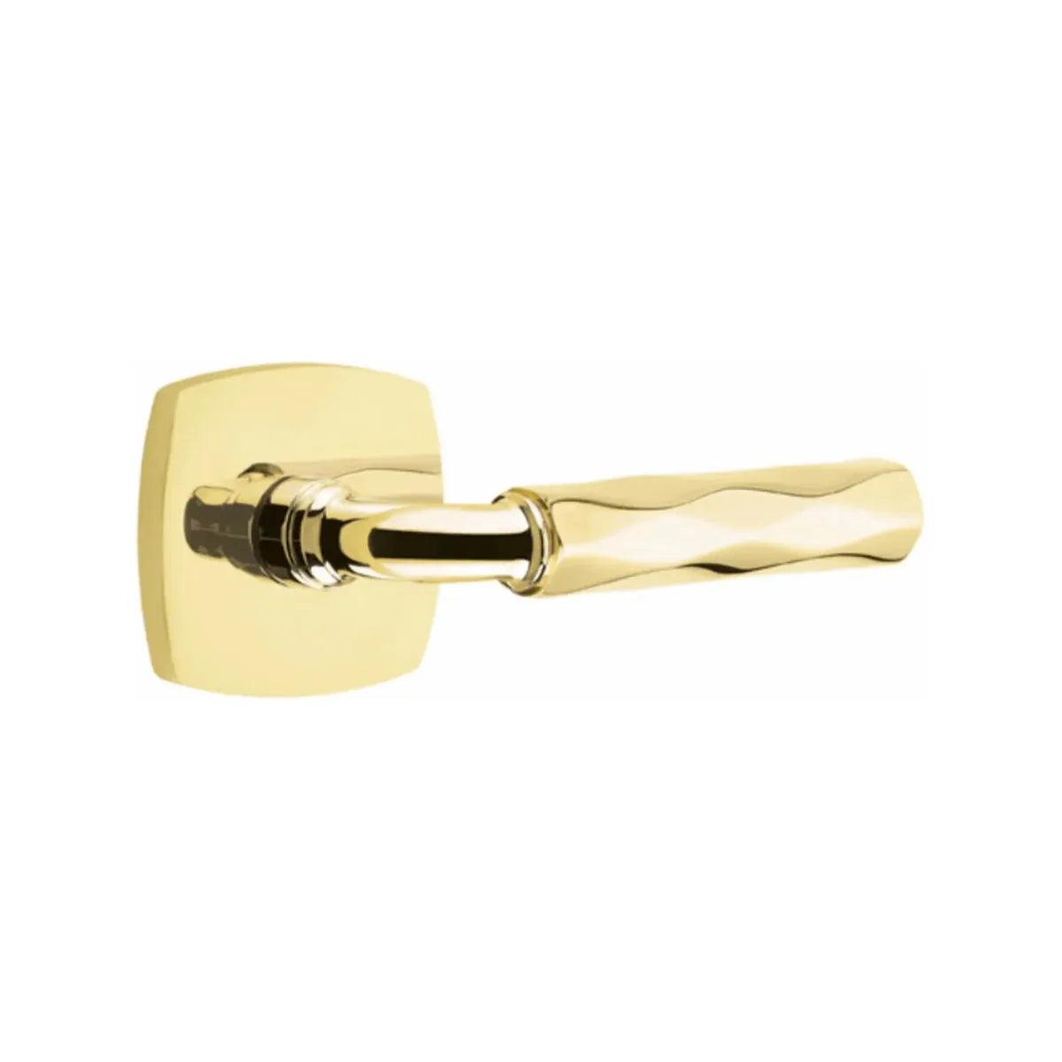 Emtek Select R-Bar Tribeca Lever with Urban Modern Rosette Unlacquered Brass