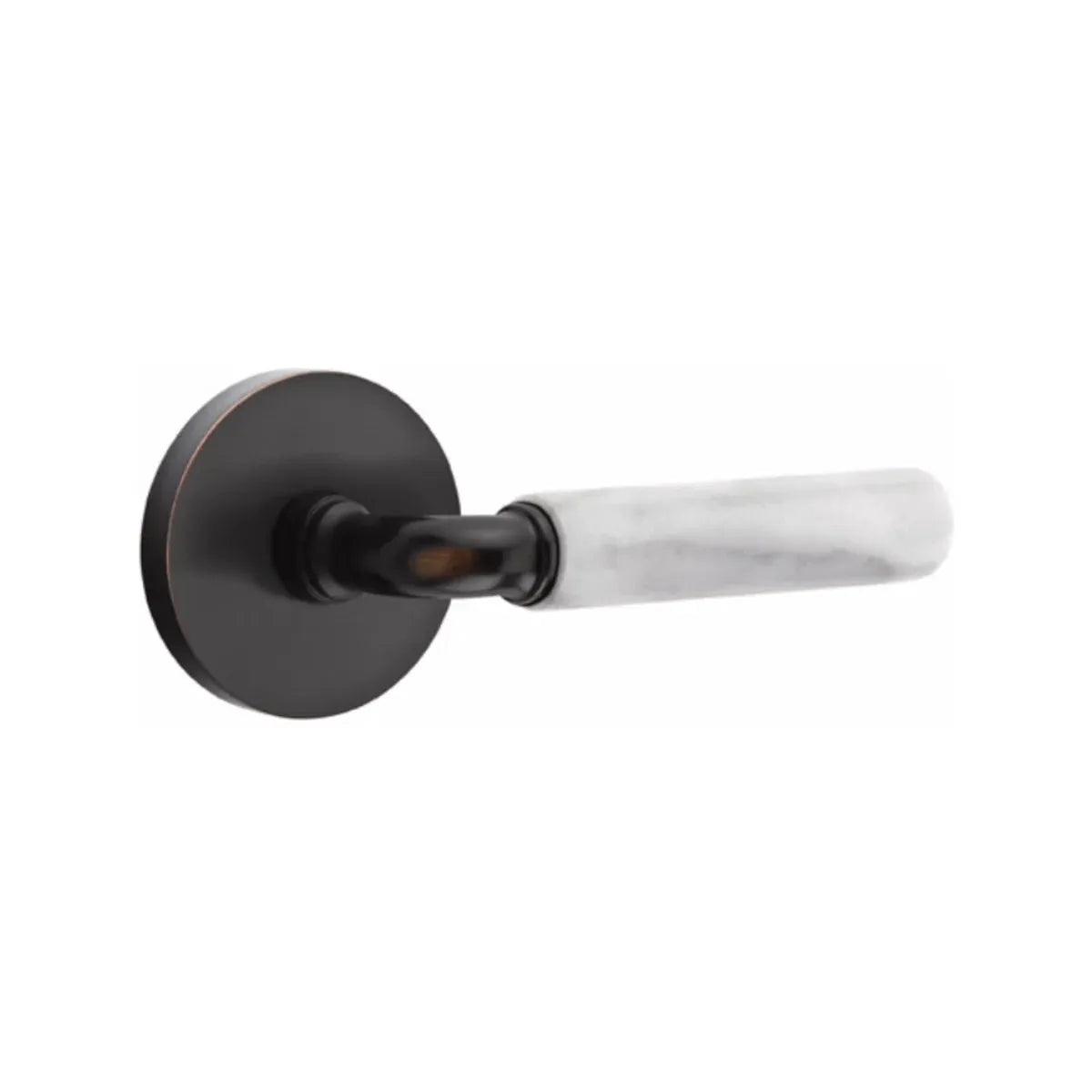 Emtek Select R-Bar White Marble Lever with Disk Rosette Oil Rubbed Bronze