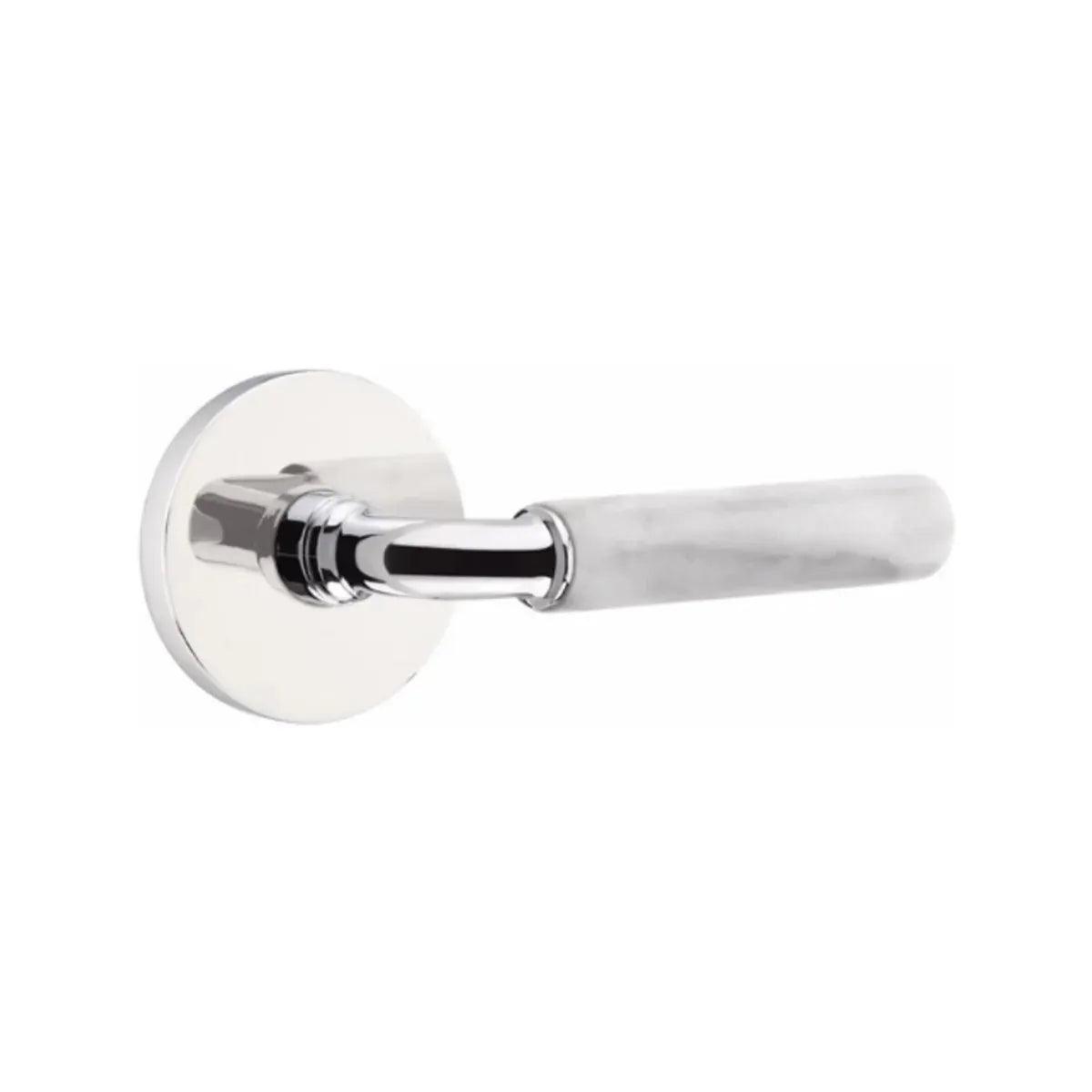 Emtek Select R-Bar White Marble Lever with Disk Rosette Polished Chrome