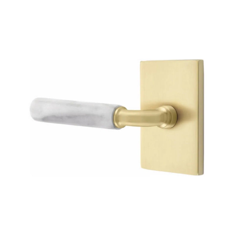 Emtek Select R-Bar White Marble Lever with Modern Rectangular Rosette in finish