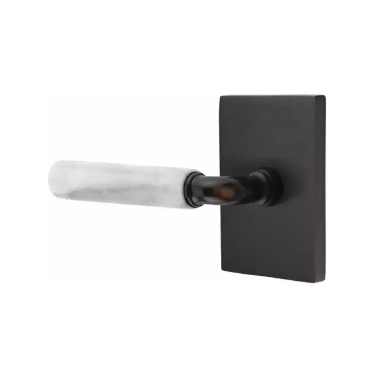 EmtekEmtek Select R-Bar White Marble Lever with Modern Rectangular Rosette in 