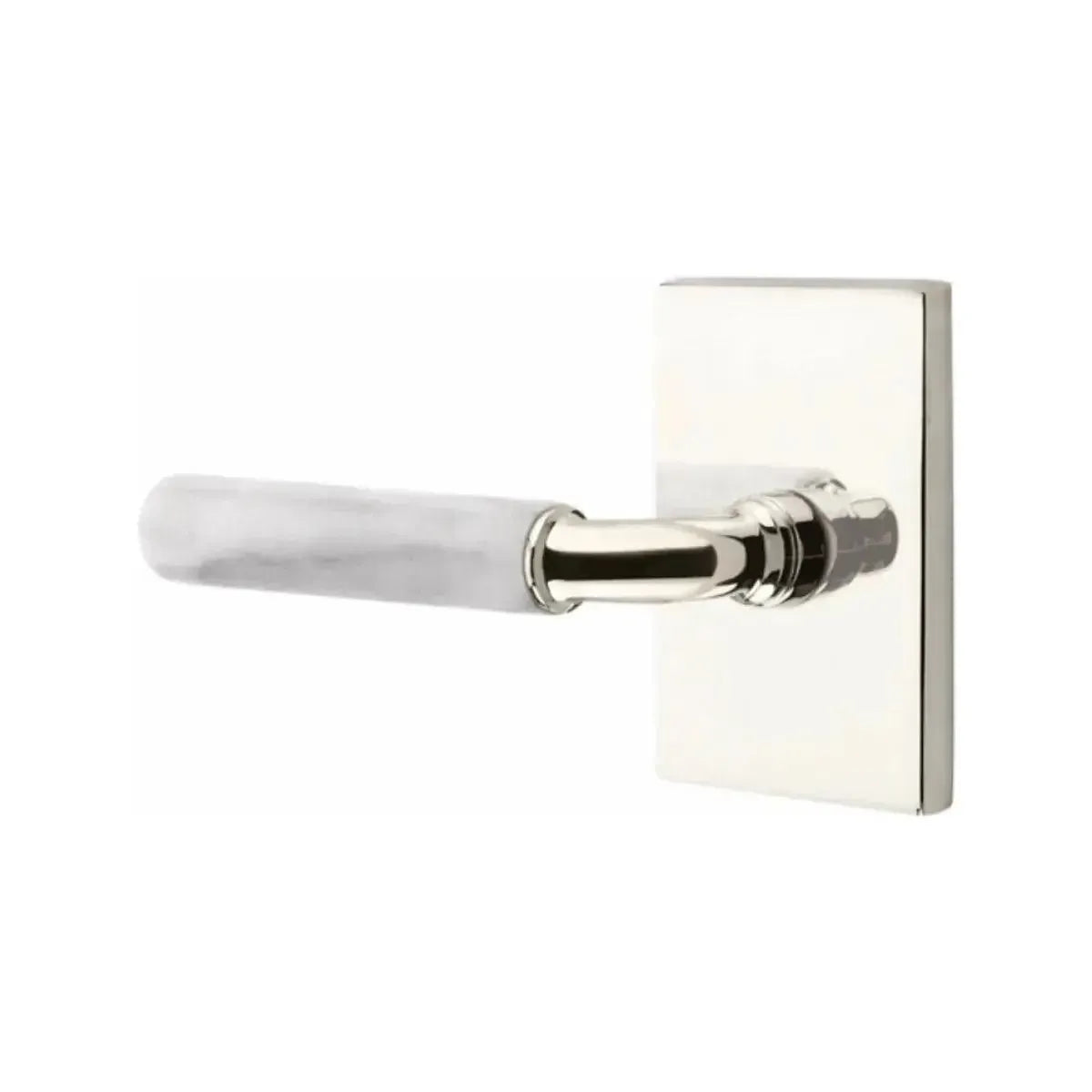 EmtekEmtek Select R-Bar White Marble Lever with Modern Rectangular Rosette in 