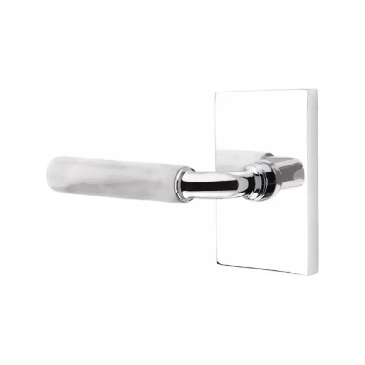 EmtekEmtek Select R-Bar White Marble Lever with Modern Rectangular Rosette in 