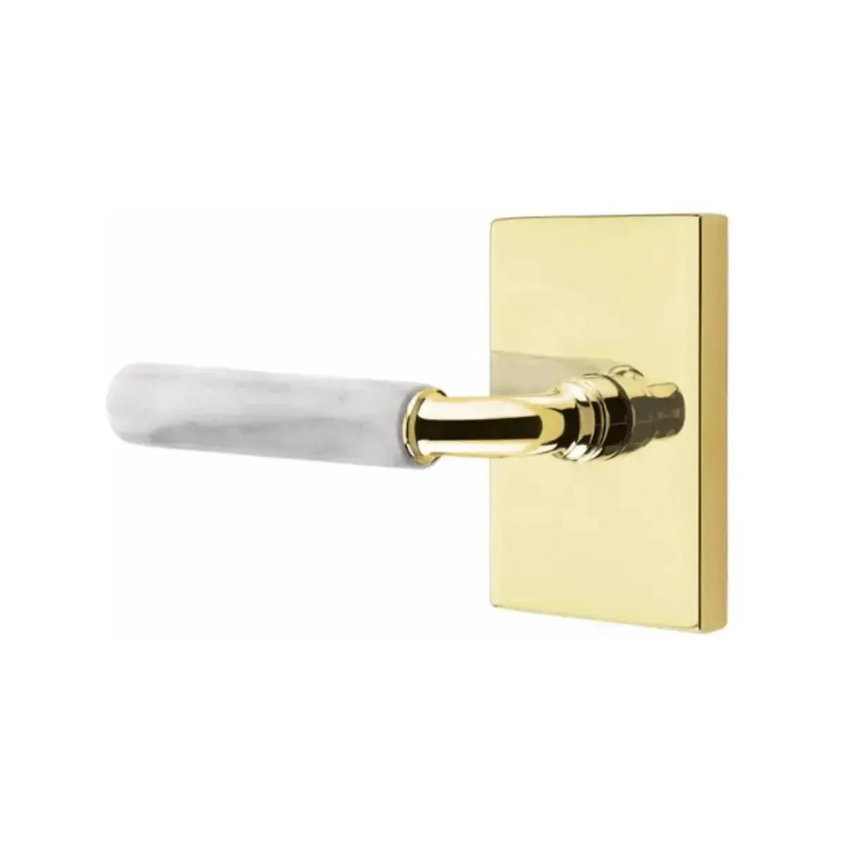 EmtekEmtek Select R-Bar White Marble Lever with Modern Rectangular Rosette in 