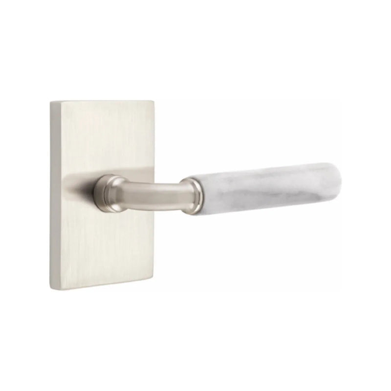 Emtek Select R-Bar White Marble Lever with Modern Rectangular Rosette in finish