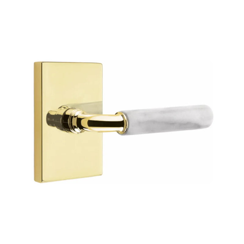 Emtek Select R-Bar White Marble Lever with Modern Rectangular Rosette in finish